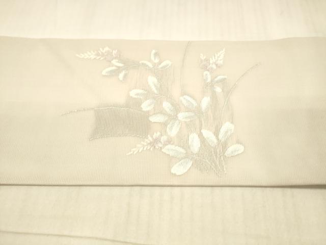 平和屋着物＊夏物 九寸名古屋帯 籬草葉文 銀糸 正絹 逸品 DAAX5525cm