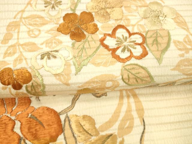 平和屋着物＊夏物 アンティーク 大正ロマン 九寸名古屋帯 駒刺繍 草花文 金糸 正絹 逸品 DAAX5526cm