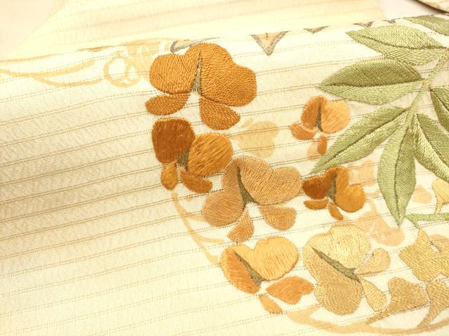 平和屋着物＊夏物 アンティーク 大正ロマン 九寸名古屋帯 駒刺繍 草花文 金糸 正絹 逸品 DAAX5526cm