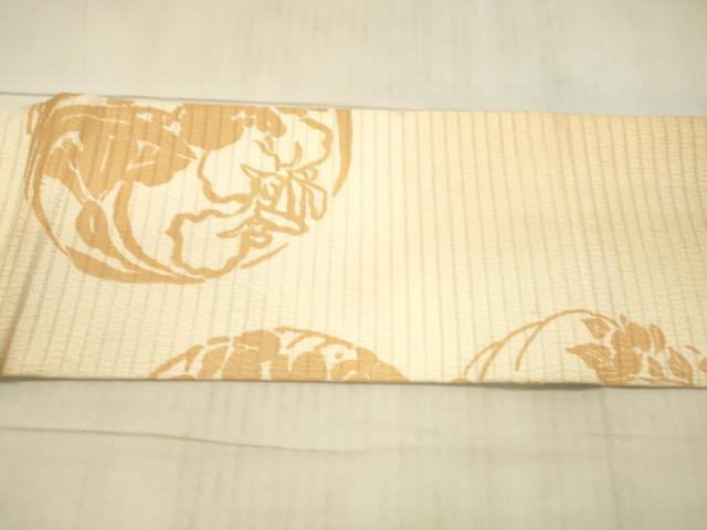 平和屋着物＊夏物 アンティーク 大正ロマン 九寸名古屋帯 駒刺繍 草花文 金糸 正絹 逸品 DAAX5526cm