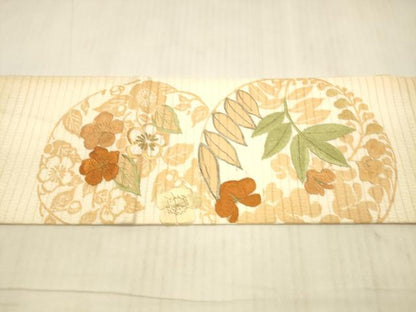 平和屋着物＊夏物 アンティーク 大正ロマン 九寸名古屋帯 駒刺繍 草花文 金糸 正絹 逸品 DAAX5526cm