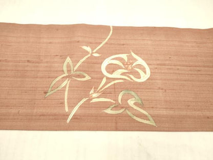 平和屋着物＊夏物 九寸名古屋帯 紬地 草花文 正絹 逸品 DAAX5533cm