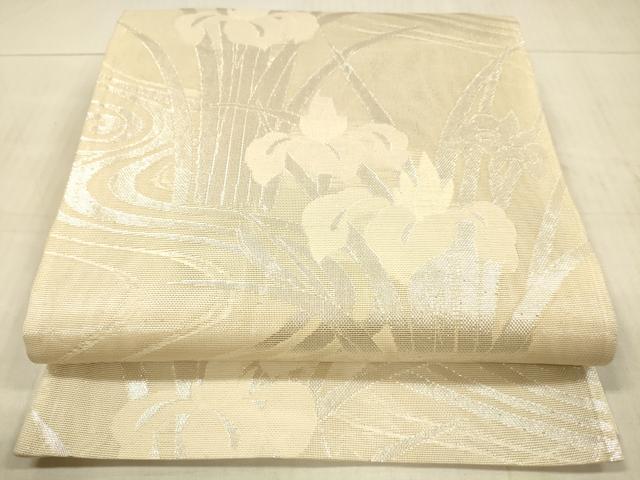 平和屋着物＊夏物 六通柄袋帯 流水杜若文 銀糸 正絹 逸品 DAAX5538cm