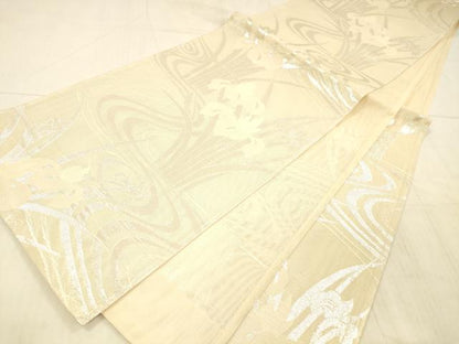 平和屋着物＊夏物 六通柄袋帯 流水杜若文 銀糸 正絹 逸品 DAAX5538cm