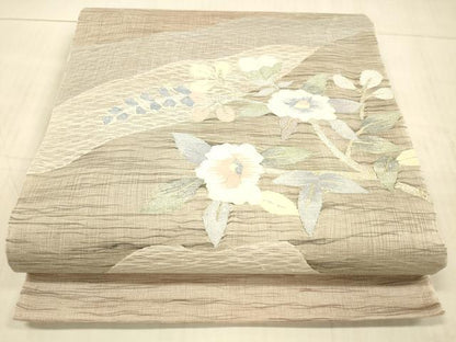 平和屋着物＊夏物 太鼓柄袋帯 枝花文 金銀糸 正絹 逸品 DAAX5540cm