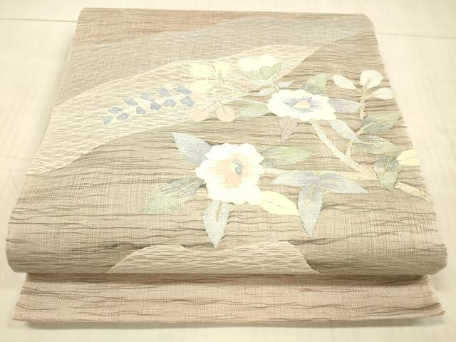 平和屋着物＊夏物 太鼓柄袋帯 枝花文 金銀糸 正絹 逸品 DAAX5540cm