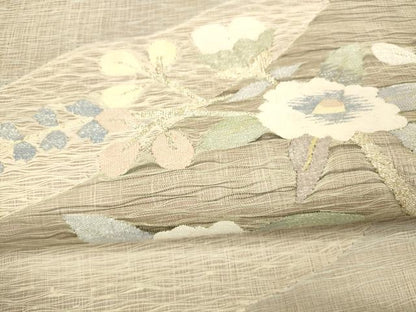 平和屋着物＊夏物 太鼓柄袋帯 枝花文 金銀糸 正絹 逸品 DAAX5540cm