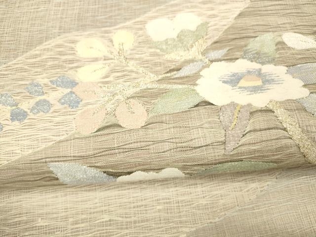 平和屋着物＊夏物 太鼓柄袋帯 枝花文 金銀糸 正絹 逸品 DAAX5540cm