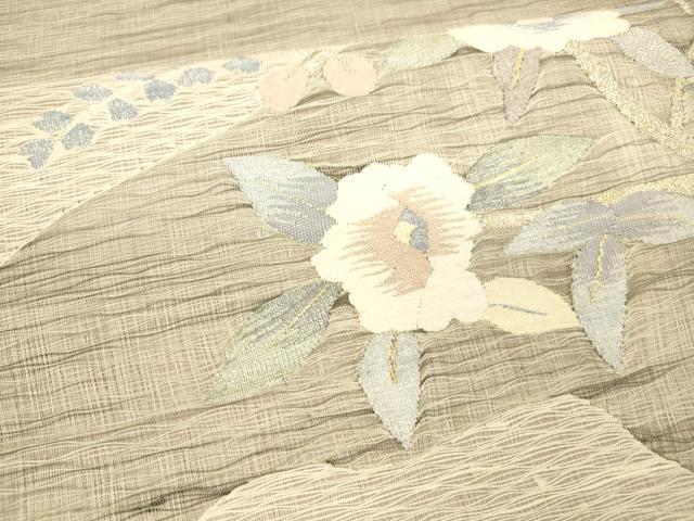 平和屋着物＊夏物 太鼓柄袋帯 枝花文 金銀糸 正絹 逸品 DAAX5540cm