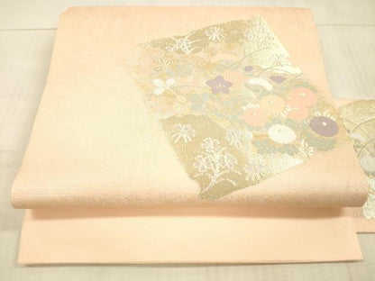 平和屋着物＊夏物 九寸名古屋帯 草花文 金銀糸 正絹 逸品 DAAX5543cm
