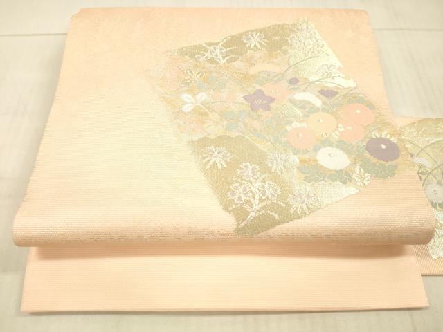 平和屋着物＊夏物 九寸名古屋帯 草花文 金銀糸 正絹 逸品 DAAX5543cm