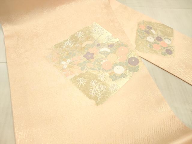 平和屋着物＊夏物 九寸名古屋帯 草花文 金銀糸 正絹 逸品 DAAX5543cm