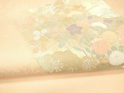 平和屋着物＊夏物 九寸名古屋帯 草花文 金銀糸 正絹 逸品 DAAX5543cm