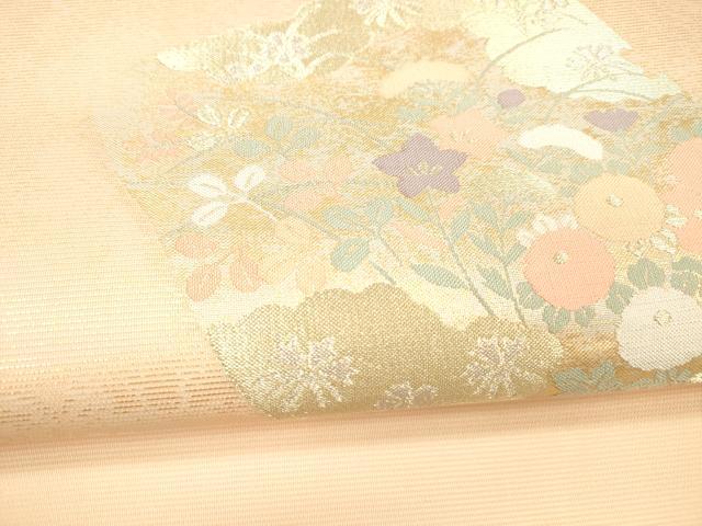 平和屋着物＊夏物 九寸名古屋帯 草花文 金銀糸 正絹 逸品 DAAX5543cm