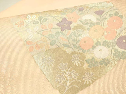 平和屋着物＊夏物 九寸名古屋帯 草花文 金銀糸 正絹 逸品 DAAX5543cm