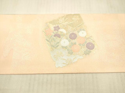 平和屋着物＊夏物 九寸名古屋帯 草花文 金銀糸 正絹 逸品 DAAX5543cm