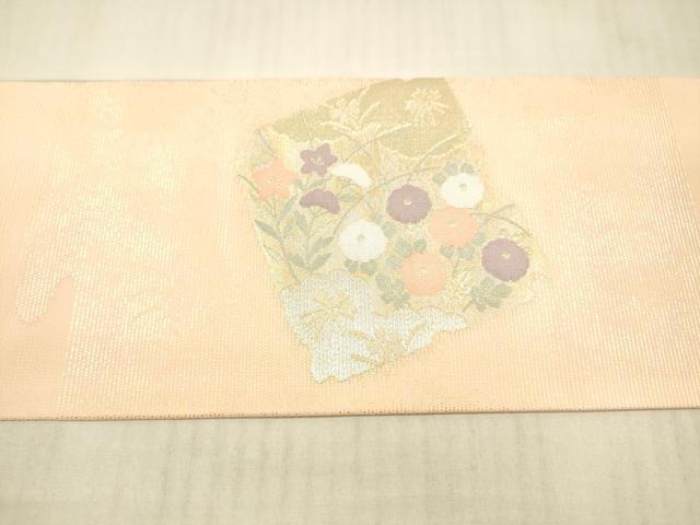 平和屋着物＊夏物 九寸名古屋帯 草花文 金銀糸 正絹 逸品 DAAX5543cm