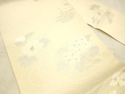 平和屋着物＊夏物 九寸名古屋帯 流水草花文 銀糸 正絹 逸品 DAAX5546cm