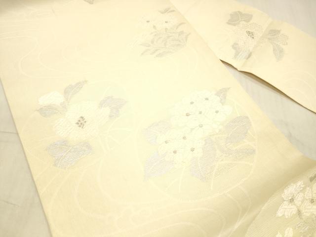 平和屋着物＊夏物 九寸名古屋帯 流水草花文 銀糸 正絹 逸品 DAAX5546cm