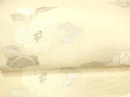 平和屋着物＊夏物 九寸名古屋帯 流水草花文 銀糸 正絹 逸品 DAAX5546cm