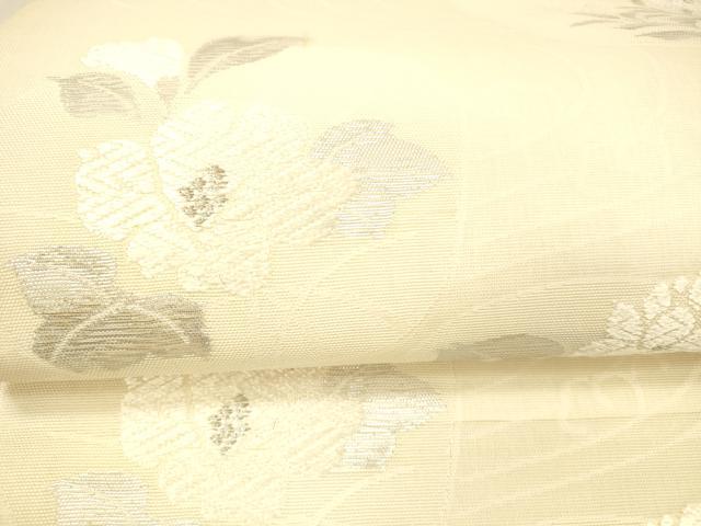 平和屋着物＊夏物 九寸名古屋帯 流水草花文 銀糸 正絹 逸品 DAAX5546cm