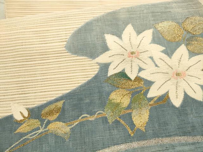 平和屋着物＊夏物　絽綴れ　八寸名古屋帯　枝花文　金銀糸　正絹　逸品　DAAX5547cm