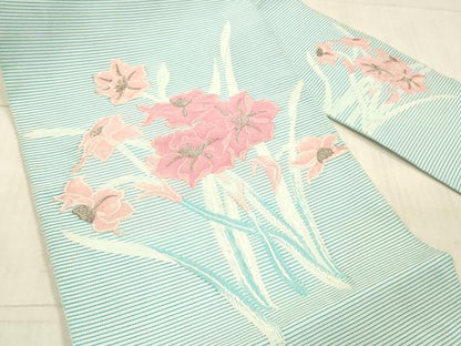 平和屋着物＊夏物 絽綴れ 八寸名古屋帯 草花文 銀糸 正絹 逸品 DAAX5549cm