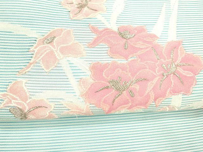 平和屋着物＊夏物 絽綴れ 八寸名古屋帯 草花文 銀糸 正絹 逸品 DAAX5549cm