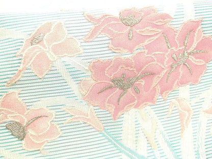 平和屋着物＊夏物 絽綴れ 八寸名古屋帯 草花文 銀糸 正絹 逸品 DAAX5549cm
