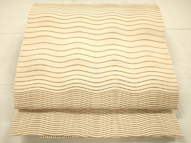 平和屋着物＊夏物 絽綴れ 八寸名古屋帯 よろけ縞 淡香色 正絹 逸品 DAAX5550cm