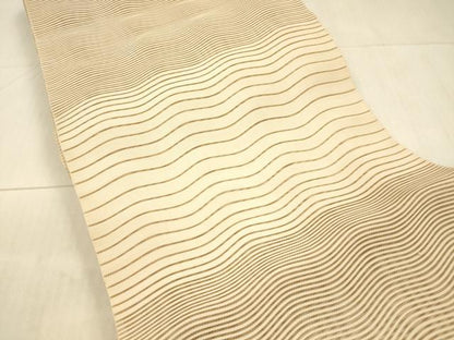 平和屋着物＊夏物 絽綴れ 八寸名古屋帯 よろけ縞 淡香色 正絹 逸品 DAAX5550cm