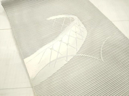 平和屋着物＊夏物 絽綴れ 八寸名古屋帯 籬文 銀糸 正絹 逸品 DAAX5553cm