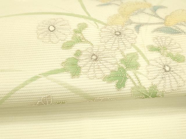 平和屋着物＊夏物 中国三大刺繍 相良刺繍 九寸開き名古屋帯 草花文 銀糸 正絹 逸品 DAAX5555cm