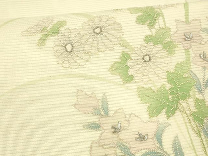 平和屋着物＊夏物 中国三大刺繍 相良刺繍 九寸開き名古屋帯 草花文 銀糸 正絹 逸品 DAAX5555cm