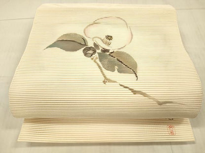 平和屋着物＊夏物 絽綴れ 八寸名古屋帯 作家物 手描き 枝花文 金彩 正絹 逸品 DAAX5556cm