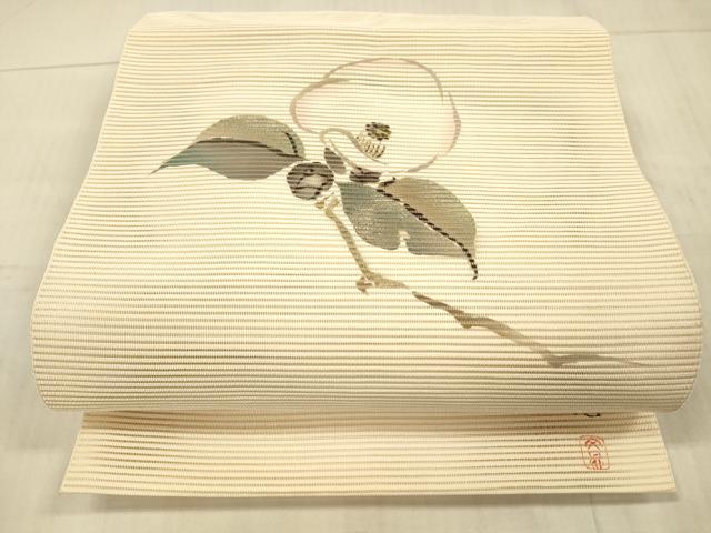 平和屋着物＊夏物 絽綴れ 八寸名古屋帯 作家物 手描き 枝花文 金彩 正絹 逸品 DAAX5556cm