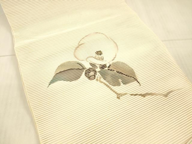 平和屋着物＊夏物 絽綴れ 八寸名古屋帯 作家物 手描き 枝花文 金彩 正絹 逸品 DAAX5556cm