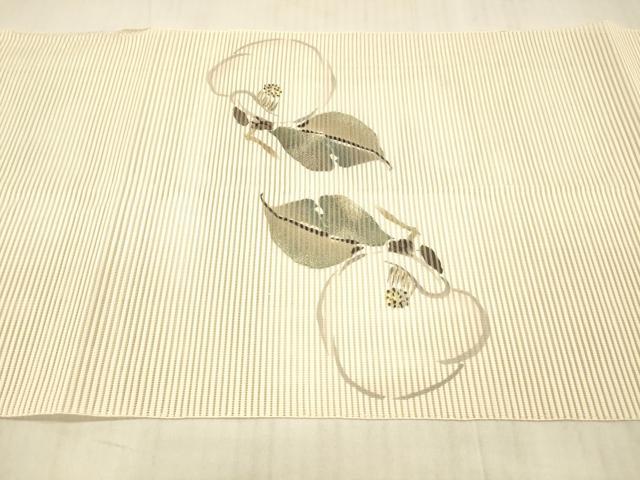 平和屋着物＊夏物 絽綴れ 八寸名古屋帯 作家物 手描き 枝花文 金彩 正絹 逸品 DAAX5556cm