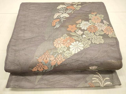 平和屋着物＊夏物 六通柄袋帯 流水雪芝籬花文 金糸 正絹 逸品 DAAX5558cm