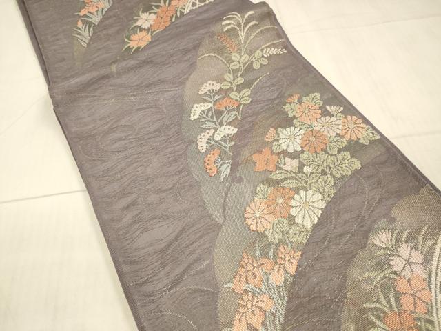 平和屋着物＊夏物 六通柄袋帯 流水雪芝籬花文 金糸 正絹 逸品 DAAX5558cm