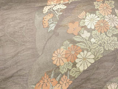 平和屋着物＊夏物 六通柄袋帯 流水雪芝籬花文 金糸 正絹 逸品 DAAX5558cm