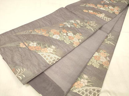 平和屋着物＊夏物 六通柄袋帯 流水雪芝籬花文 金糸 正絹 逸品 DAAX5558cm