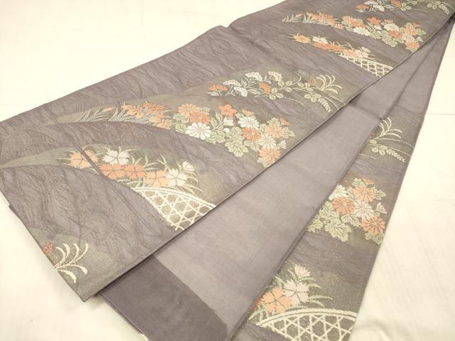 平和屋着物＊夏物 六通柄袋帯 流水雪芝籬花文 金糸 正絹 逸品 DAAX5558cm