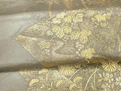 平和屋着物＊夏物 六通柄袋帯 地紙草花文 金銀糸 正絹 逸品 DAAX5559cm