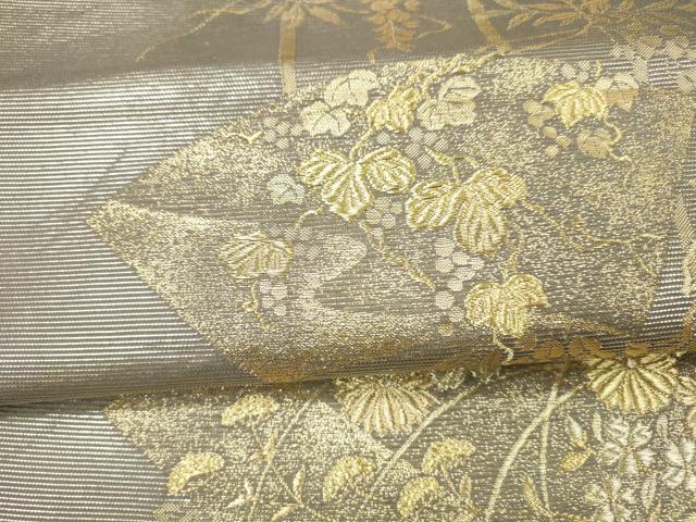 平和屋着物＊夏物 六通柄袋帯 地紙草花文 金銀糸 正絹 逸品 DAAX5559cm