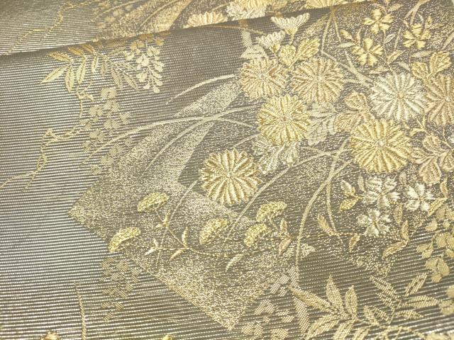 平和屋着物＊夏物 六通柄袋帯 地紙草花文 金銀糸 正絹 逸品 DAAX5559cm