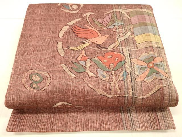 平和屋着物＊夏物 西陣 六通柄袋帯 花鳥文 証紙付き 正絹 逸品 DAAX5562cm