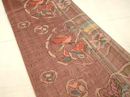 平和屋着物＊夏物 西陣 六通柄袋帯 花鳥文 証紙付き 正絹 逸品 DAAX5562cm