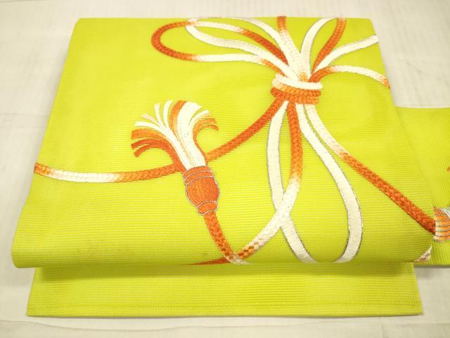 平和屋着物＊夏物 九寸名古屋帯 駒刺繍 総刺繍 束ね熨斗文 正絹 逸品 DAAX5570cm