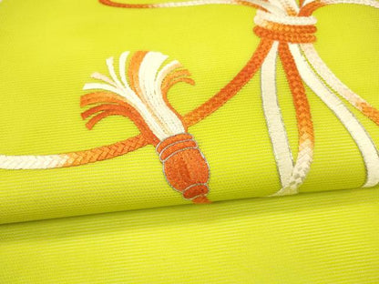 平和屋着物＊夏物 九寸名古屋帯 駒刺繍 総刺繍 束ね熨斗文 正絹 逸品 DAAX5570cm